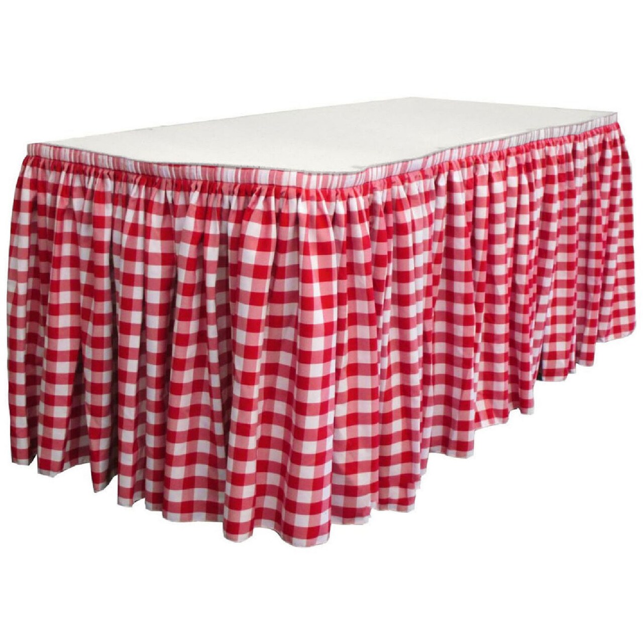 Gingham Checkered Table Skirt 21 Ft x 29 Inch 1 Inch Yarn Dyed Polyester with Clips